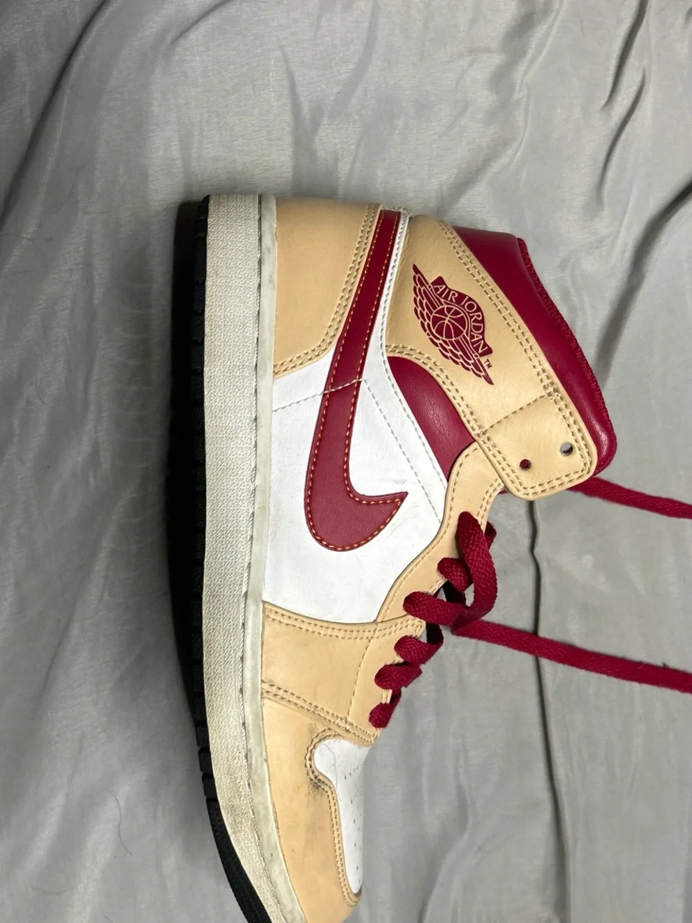 Jordan Men’s High-Top Sneakers in Tan, White & Maroon